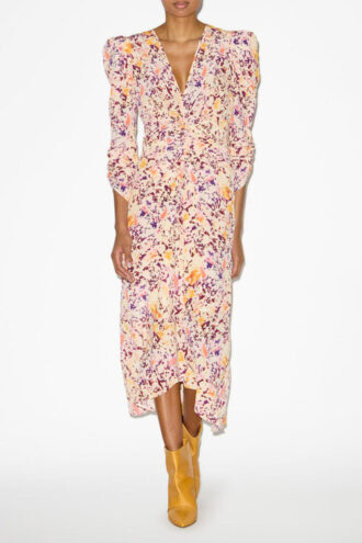 Albini Gathered Silk Blend Midi Dress