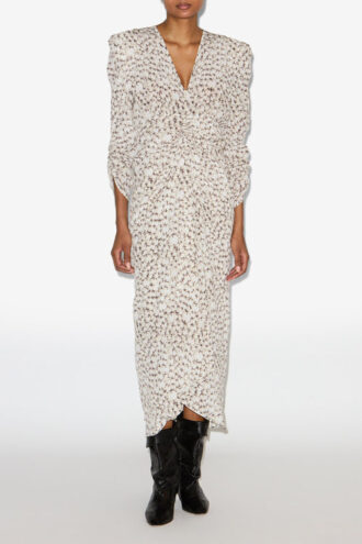 Albini Printed Gathered Silk Midi Dress