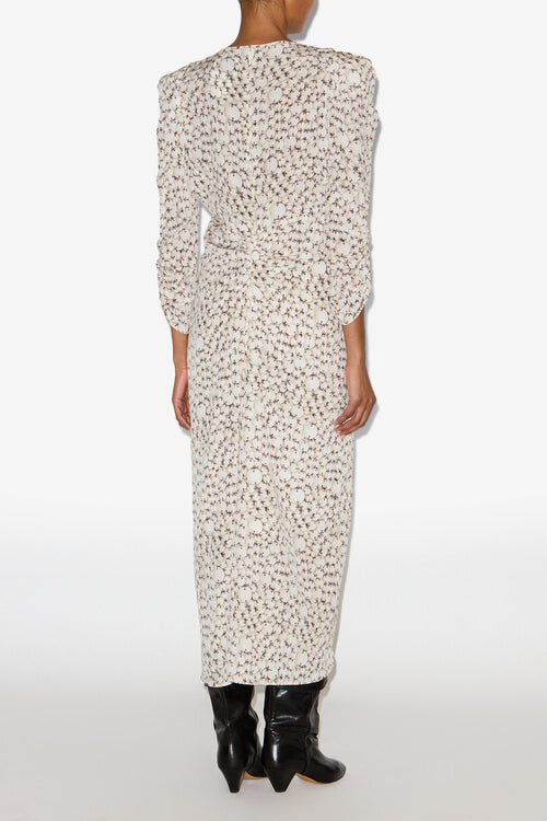 Albini Printed Gathered Silk Midi Dress Albini Printed Gathered Silk Midi Dress