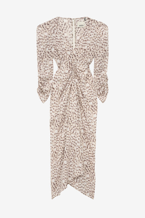 Albini Printed Gathered Silk Midi Dress Albini Printed Gathered Silk Midi Dress