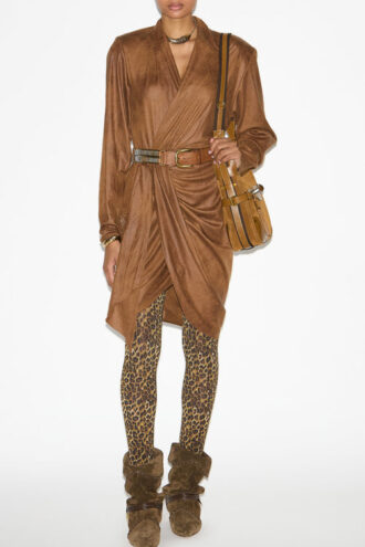 Aleora Faux Suede Wrap-Over Dress