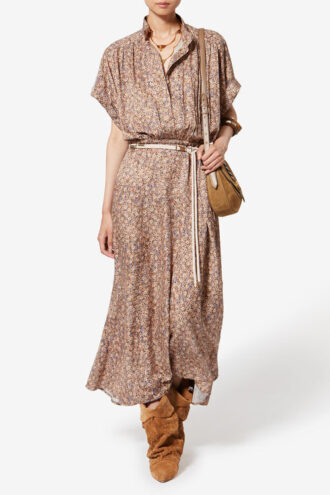 Ansley Long Floral Silk Jacquard Dress