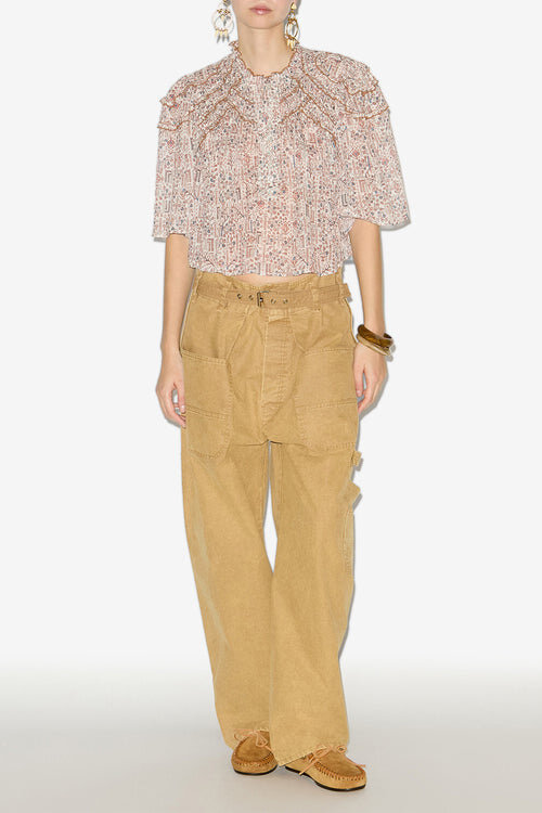 Carmen Printed and Gathered Cotton Voile Top Carmen Printed and Gathered Cotton Voile Top