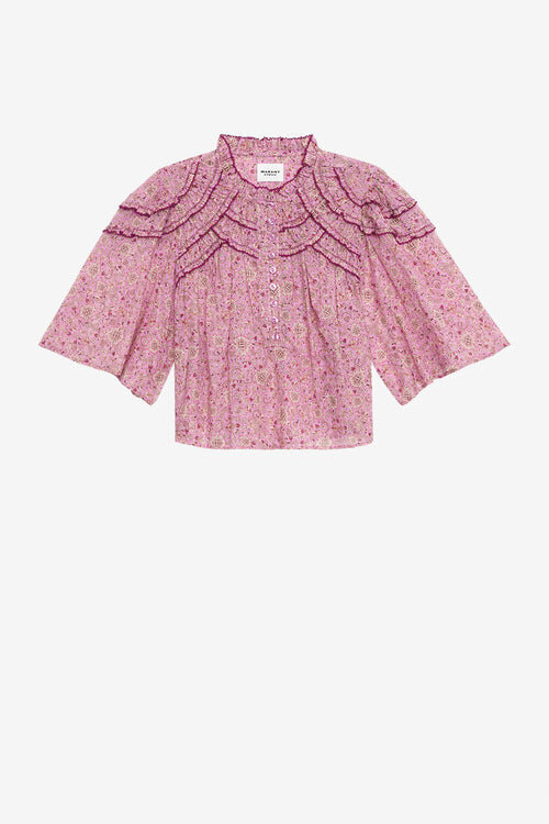 Carmen Printed and Gathered Cotton Voile Top Carmen Printed and Gathered Cotton Voile Top