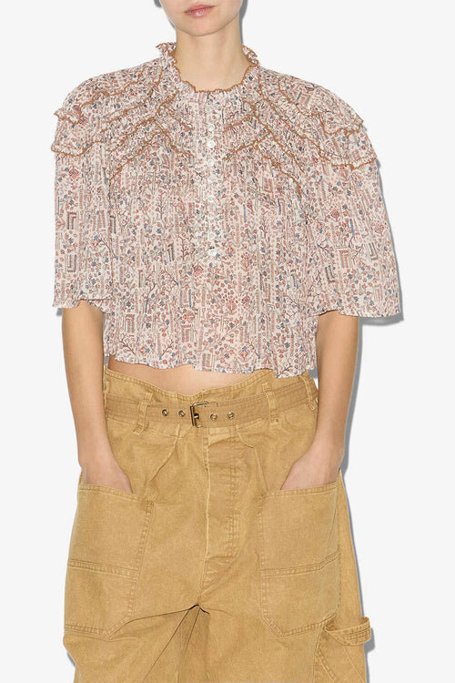Carmen Printed and Gathered Cotton Voile Top Carmen Printed and Gathered Cotton Voile Top