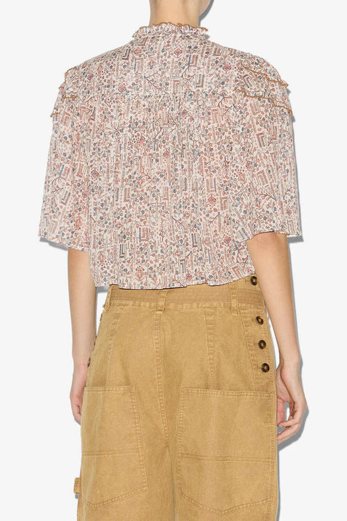 Carmen Printed and Gathered Cotton Voile Top Carmen Printed and Gathered Cotton Voile Top