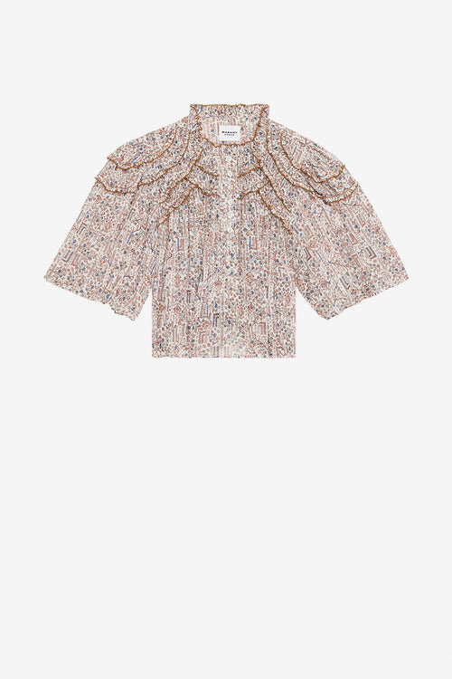 Carmen Printed and Gathered Cotton Voile Top Carmen Printed and Gathered Cotton Voile Top