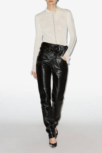 Chazia Straight-Leg Leather Pants
