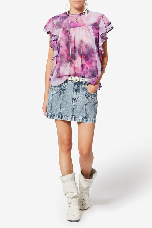 Dalyane Frilly Printed Cotton Voile Top Dalyane Frilly Printed Cotton Voile Top
