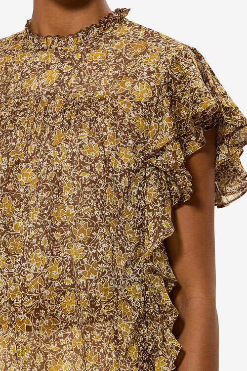 Dalyane Frilly Printed Cotton Voile Top Dalyane Frilly Printed Cotton Voile Top