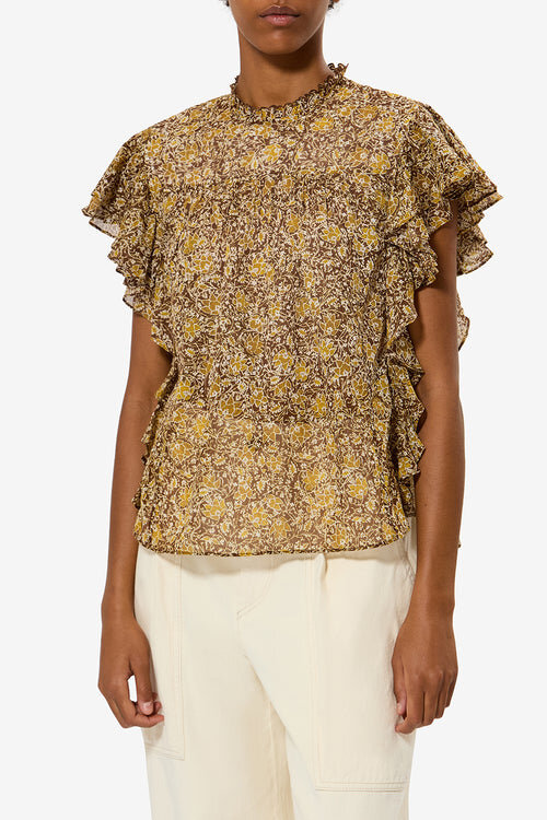 Dalyane Frilly Printed Cotton Voile Top Dalyane Frilly Printed Cotton Voile Top