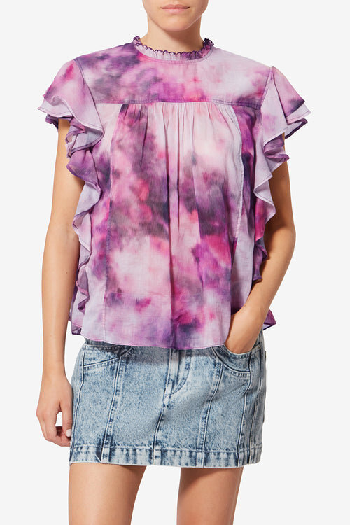 Dalyane Frilly Printed Cotton Voile Top Dalyane Frilly Printed Cotton Voile Top