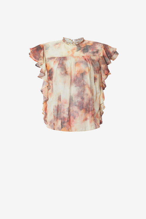 Dalyane Frilly Printed Cotton Voile Top Dalyane Frilly Printed Cotton Voile Top