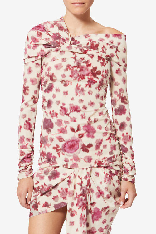 Danka Printed Draped Stretch Silk Top Danka Printed Draped Stretch Silk Top