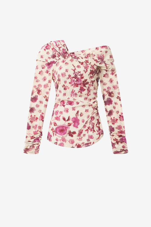 Danka Printed Draped Stretch Silk Top Danka Printed Draped Stretch Silk Top