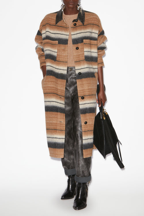 Djila Long Striped Wool Overshirt Coat Djila Long Striped Wool Overshirt Coat