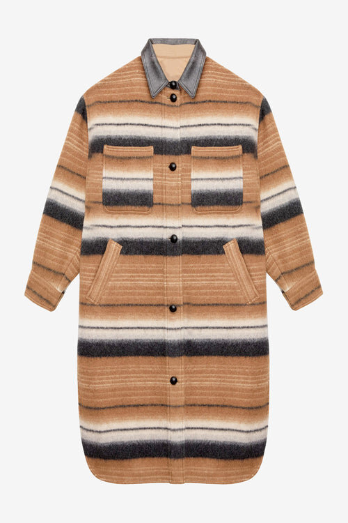 Djila Long Striped Wool Overshirt Coat Djila Long Striped Wool Overshirt Coat