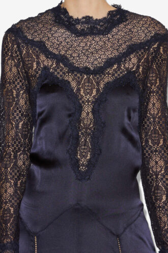 Dolores Long Satin and Lace Dress