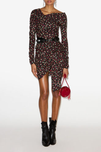 Elara Draped Printed Silk Dress