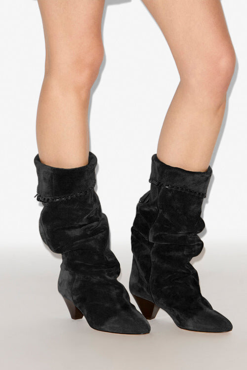 Elita Draped Suede Calfskin Leather Boots Elita Draped Suede Calfskin Leather Boots