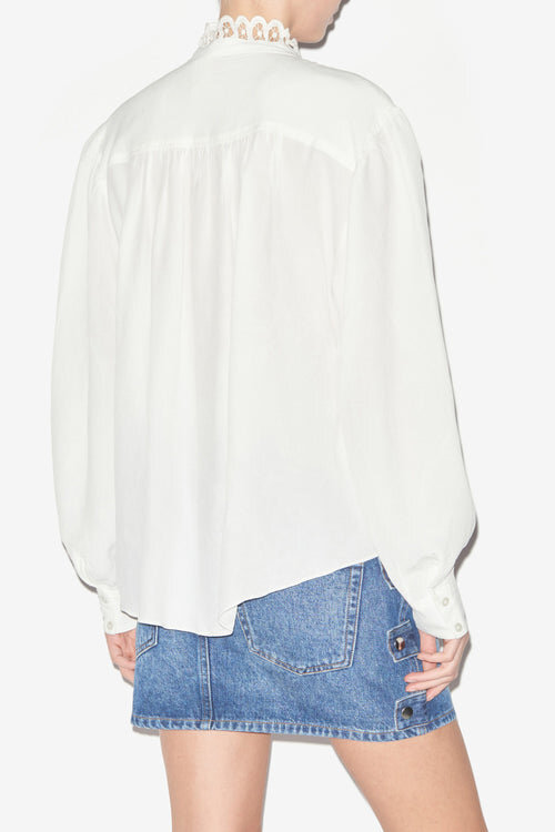 Estela Blouse in Plain-Colored Crepe with English Embroidery Estela Blouse in Plain-Colored Crepe with English Embroidery
