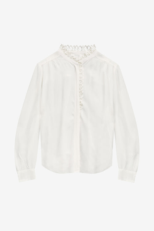 Estela Blouse in Plain-Colored Crepe with English Embroidery Estela Blouse in Plain-Colored Crepe with English Embroidery