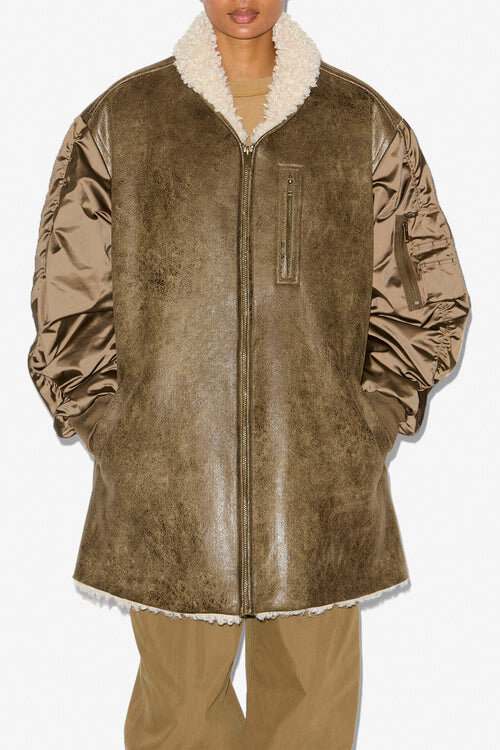 Evina Satin and Faux Leather Coat Evina Satin and Faux Leather Coat