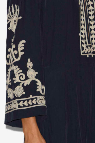 Feliana Long Embroidered Crepe Dress