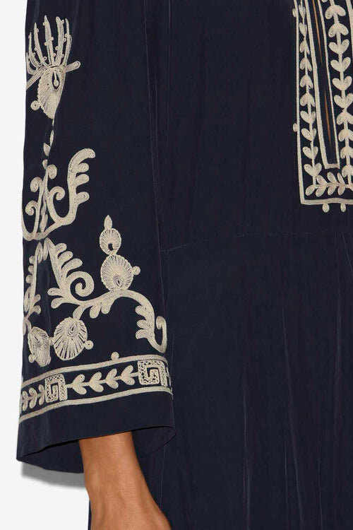 Feliana Long Embroidered Crepe Dress Feliana Long Embroidered Crepe Dress