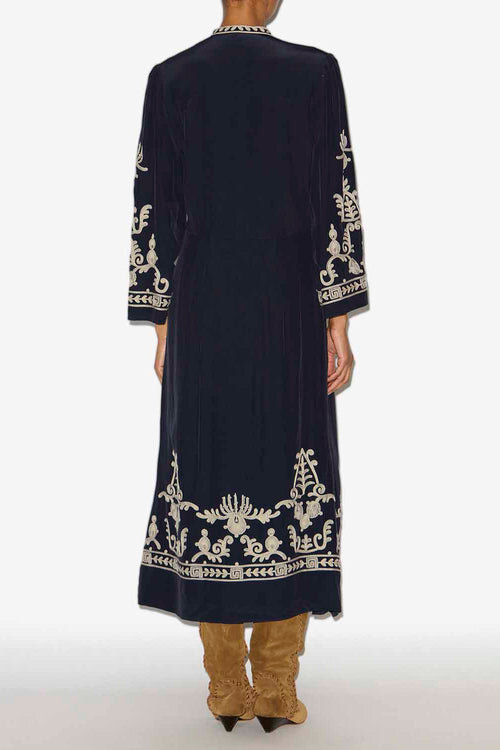Feliana Long Embroidered Crepe Dress Feliana Long Embroidered Crepe Dress