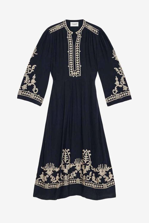 Feliana Long Embroidered Crepe Dress Feliana Long Embroidered Crepe Dress