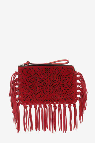 Flat Pouch Fringed Leather Clutch Bag