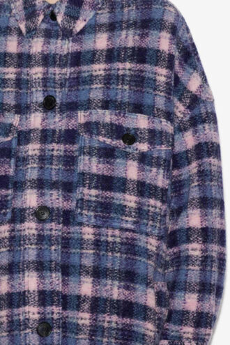 Fontizi Long Checkered Wool Blend Coat