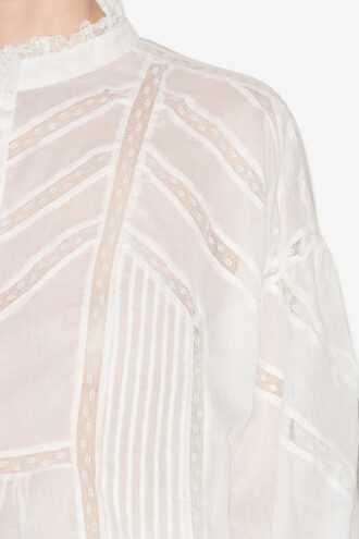 Gelma Blouse in Plain-Colored Cotton Voile and Lace