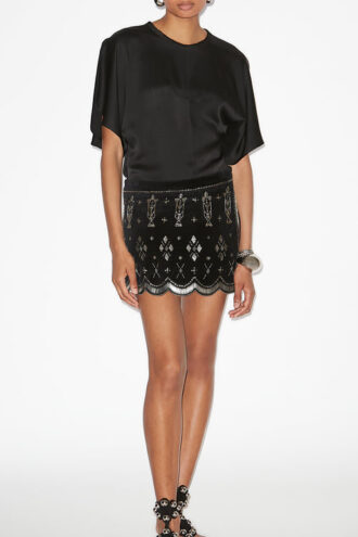Handore Embroidered Velvet Mini Skirt