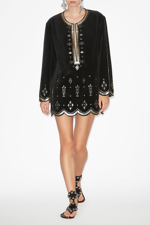 Helene Short Embroidered Velvet Dress Helene Short Embroidered Velvet Dress