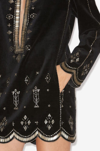 Helene Short Embroidered Velvet Dress