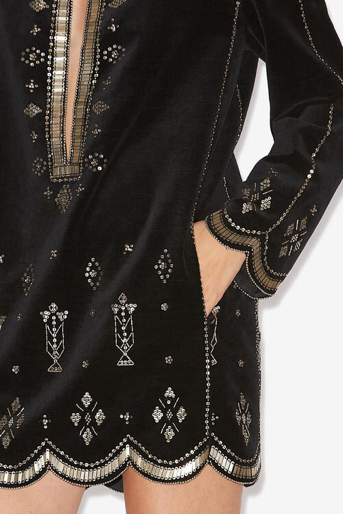 Helene Short Embroidered Velvet Dress Helene Short Embroidered Velvet Dress