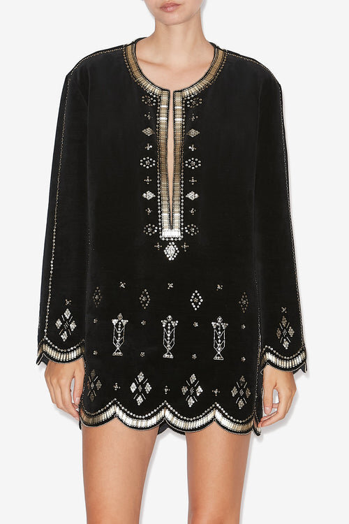 Helene Short Embroidered Velvet Dress Helene Short Embroidered Velvet Dress