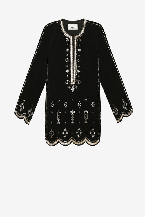 Helene Short Embroidered Velvet Dress Helene Short Embroidered Velvet Dress