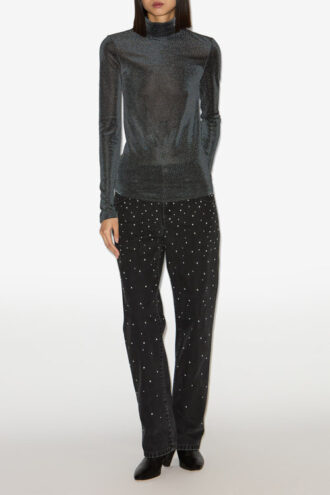 Jadia Lurex Stand-Up Collar Top