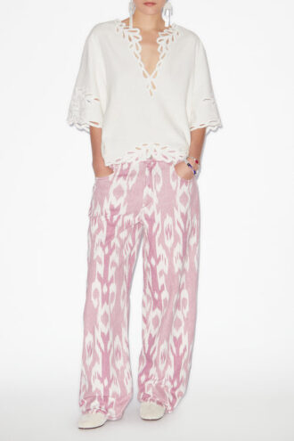Joanny Loose Fit Denim Ikat Print Jeans