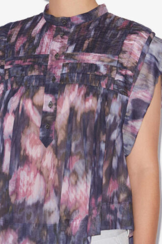 Leaza Printed Pleated Cotton Voile Top Leaza Printed Pleated Cotton Voile Top