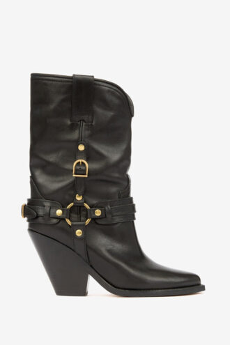 Lyka Leather Cowboy Boots with Straps