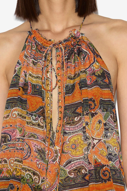Marilou Printed Silk Top with Studs and Eyelets Marilou Printed Silk Top with Studs and Eyelets