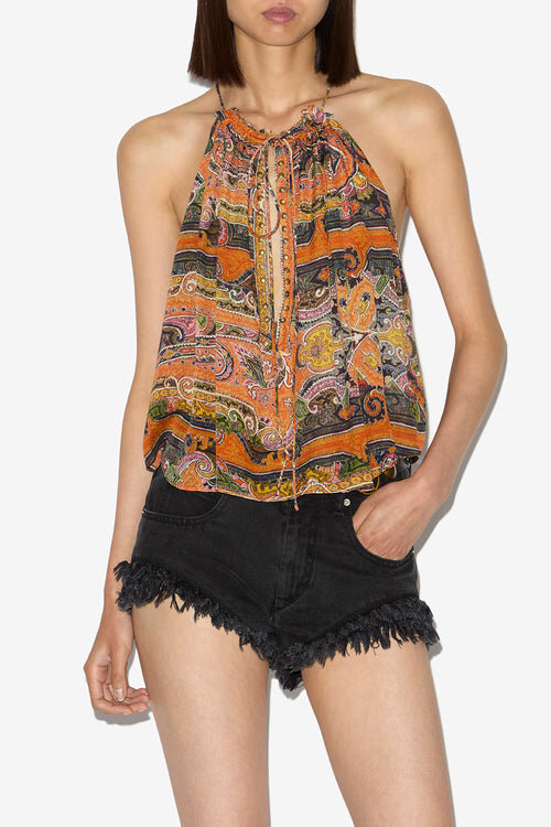 Marilou Printed Silk Top with Studs and Eyelets Marilou Printed Silk Top with Studs and Eyelets