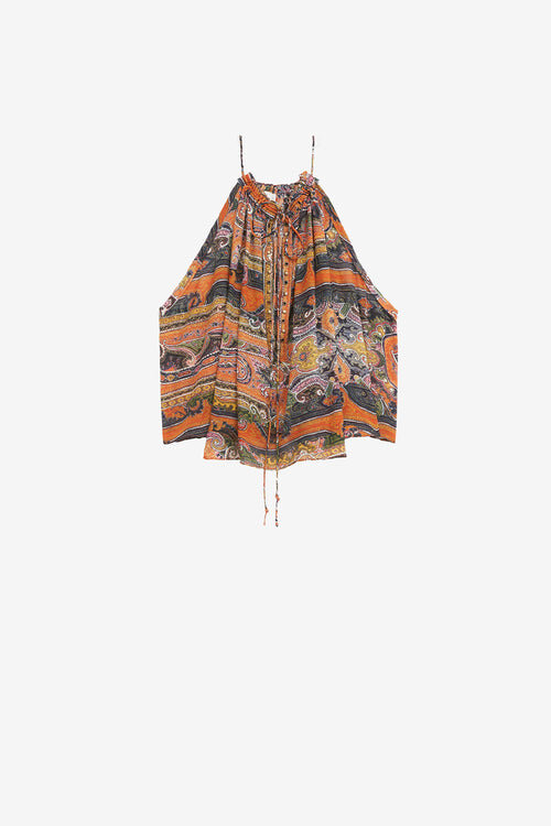 Marilou Printed Silk Top with Studs and Eyelets Marilou Printed Silk Top with Studs and Eyelets