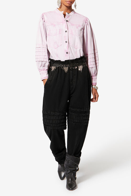 Mellya Faded Chambray Carrot Pants Mellya Faded Chambray Carrot Pants