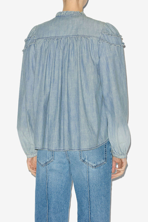 Milya Gathered Chambray Blouse Milya Gathered Chambray Blouse