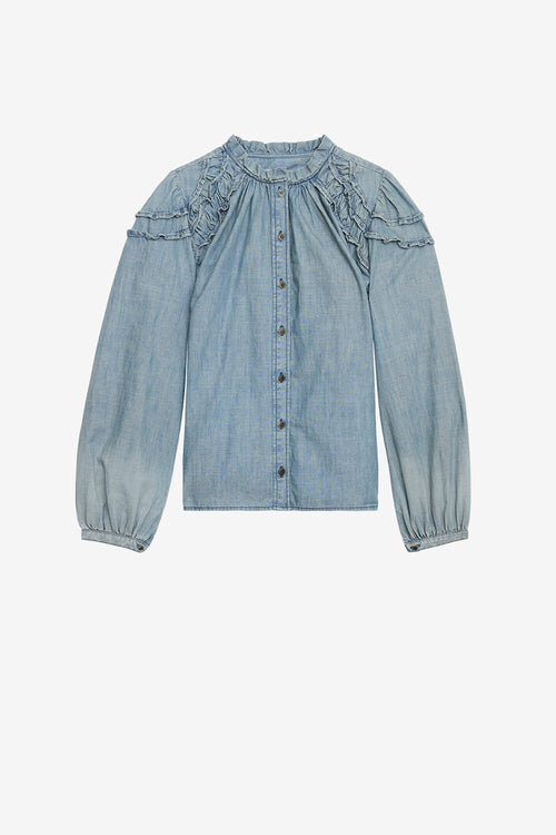 Milya Gathered Chambray Blouse Milya Gathered Chambray Blouse